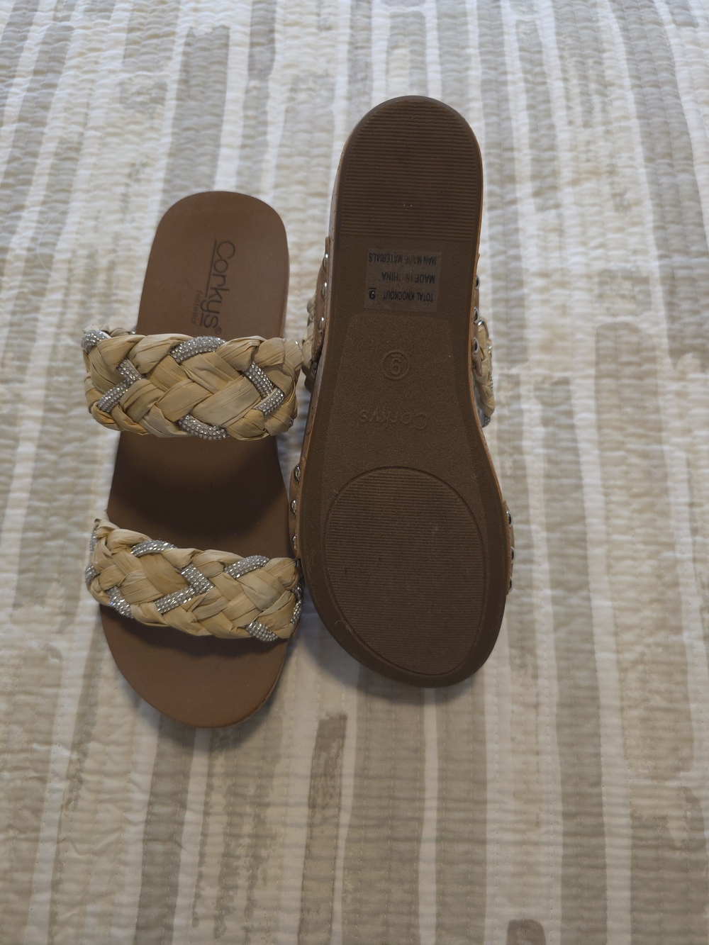 Corkys Cream Braided Cork Platform Wedge Sandals with Metallic Trim - Picture 2 of 4